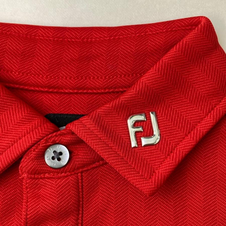 FootJoy（フットジョイ） 裏起毛 長袖ポロシャツ ストライプ柄 レッド