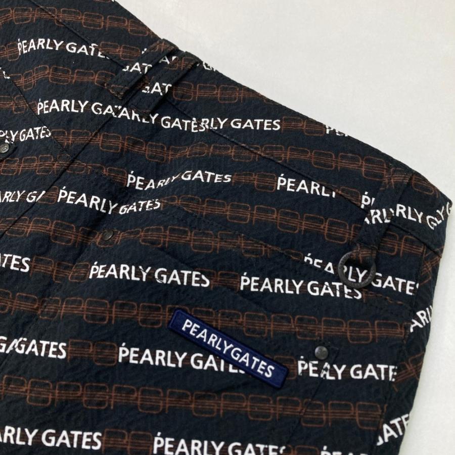 PEARLY GATES パーリーゲイツ 2023年モデル ストレッチスカート バックプリーツ ロゴ 総柄 ネイビー系 1 ゴルフウェア レディースの画像