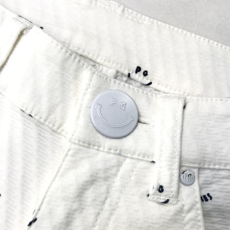 サイズ：0 PEARLY GATES パーリーゲイツ  ストレッチパンツ ニコちゃん 総柄 ホワイト系 [240101375462] ゴルフウェア レディース ストスト PEARLY GATES パーリーゲイツ ストレッチパンツ ニコちゃん 総柄