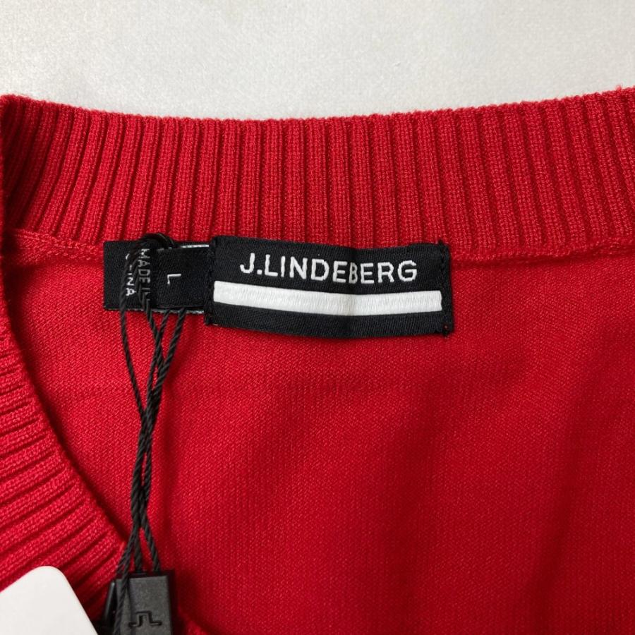 J.LINDEBERG レッド ニットセーター 新品】J.LINDEBERG ジェイリンドバーグ ニットセーター 袖ロゴ