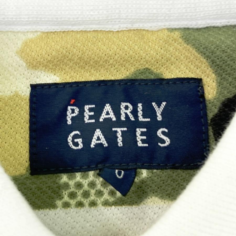 サイズ：0 PEARLY GATES パーリーゲイツ  半袖ポロシャツ ボーダー×カモフラ柄 ホワイト系 [240101390246] ゴルフウェア レディース ストスト PEARLY GATES（パーリーゲイツ） 半袖ポロシャツ ボーダー×カモフラ柄