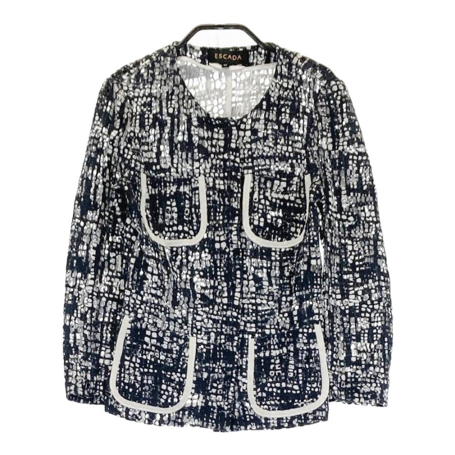 ESCADA escada エスカーダ ノーカラー ジャケット 総柄 グレー系 32  