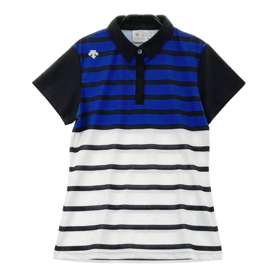 DESCENTE GOLF デサントゴルフ 半袖ポロシャツ ボーダー ブラック系 M