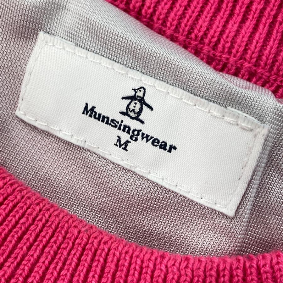 MUNSING WEAR マンシングウェア  裏地付 ニットセーター ウール混 千鳥柄 ピンク系 M ゴルフウェア レディース_5