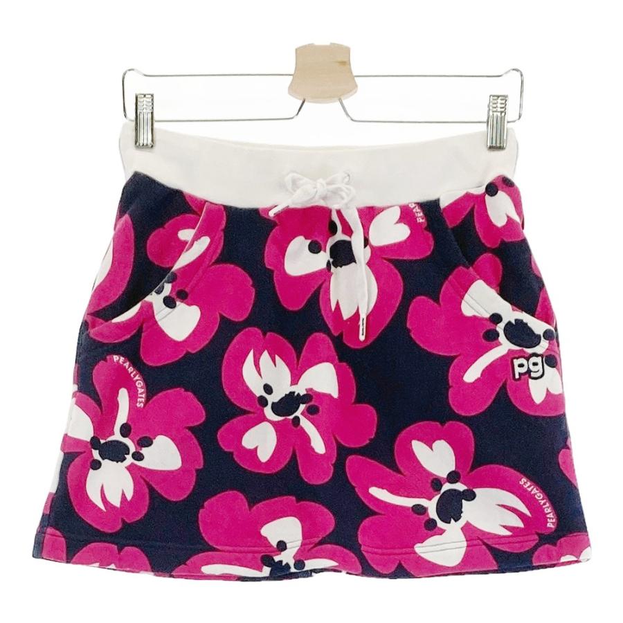 PEARLY GATES（パーリーゲイツ） ; スウェットスカート 花柄 ネイビー