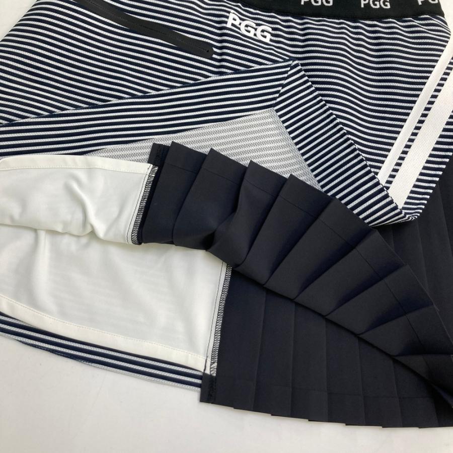 パーリーゲイツ　PGG スカート　サイズ２　プリーツ　ボーダー　ネイビー 新品】PGG PEARLY GATES パーリーゲイツ 裏地付 プリーツ