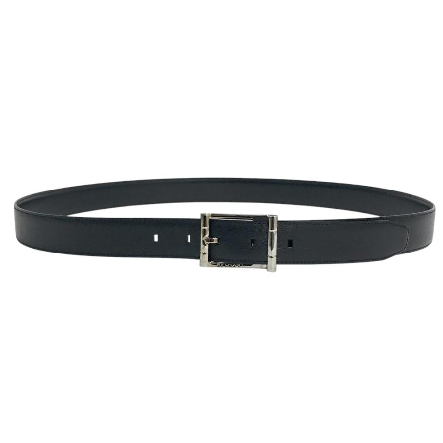 美品！BVLGARI スクエアバックル　レザーベルト BVLGARI ブルガリ スクエアバックル ベルト ブラック系 メンズ