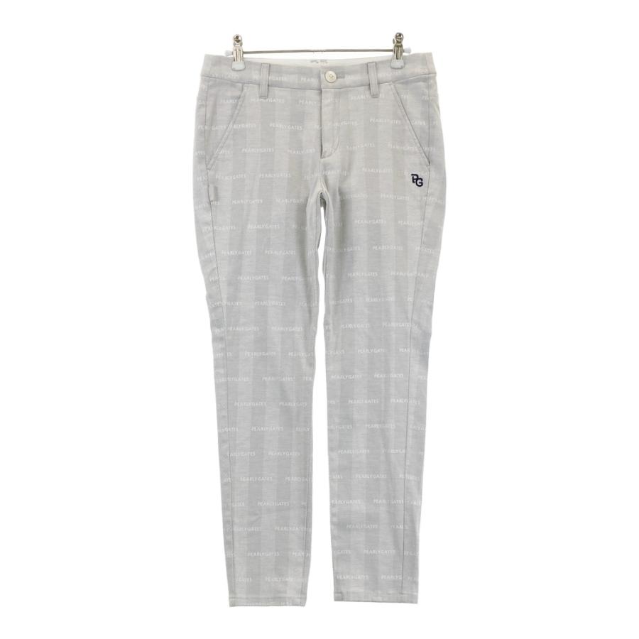 パーリーゲイツ　レディース　ストレッチ　パンツ　ストライプロゴ　グレー　美品 PEARLY GATES パーリーゲイツ ストレッチパンツ ストライプ柄 グレー系