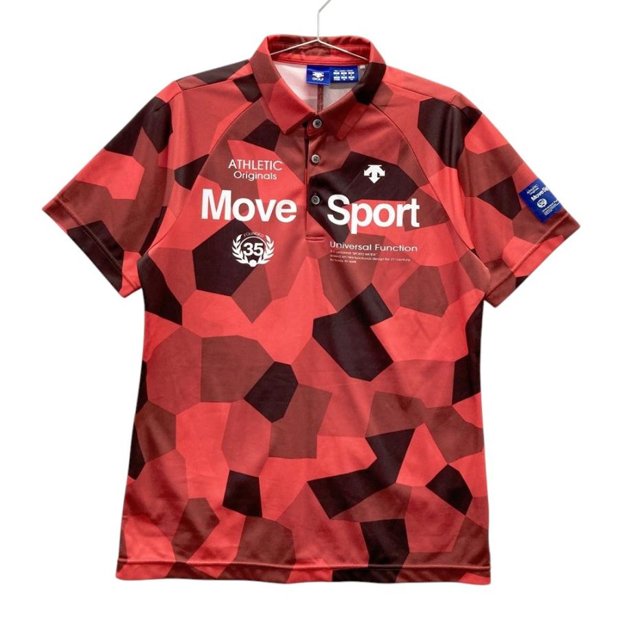 【極美品】DESCENTE Golf デサントゴルフ ポロシャツ L 標高図柄 DESCENTE GOLF デサントゴルフ 半袖ポロシャツ 総柄 レッド系 L ゴルフ