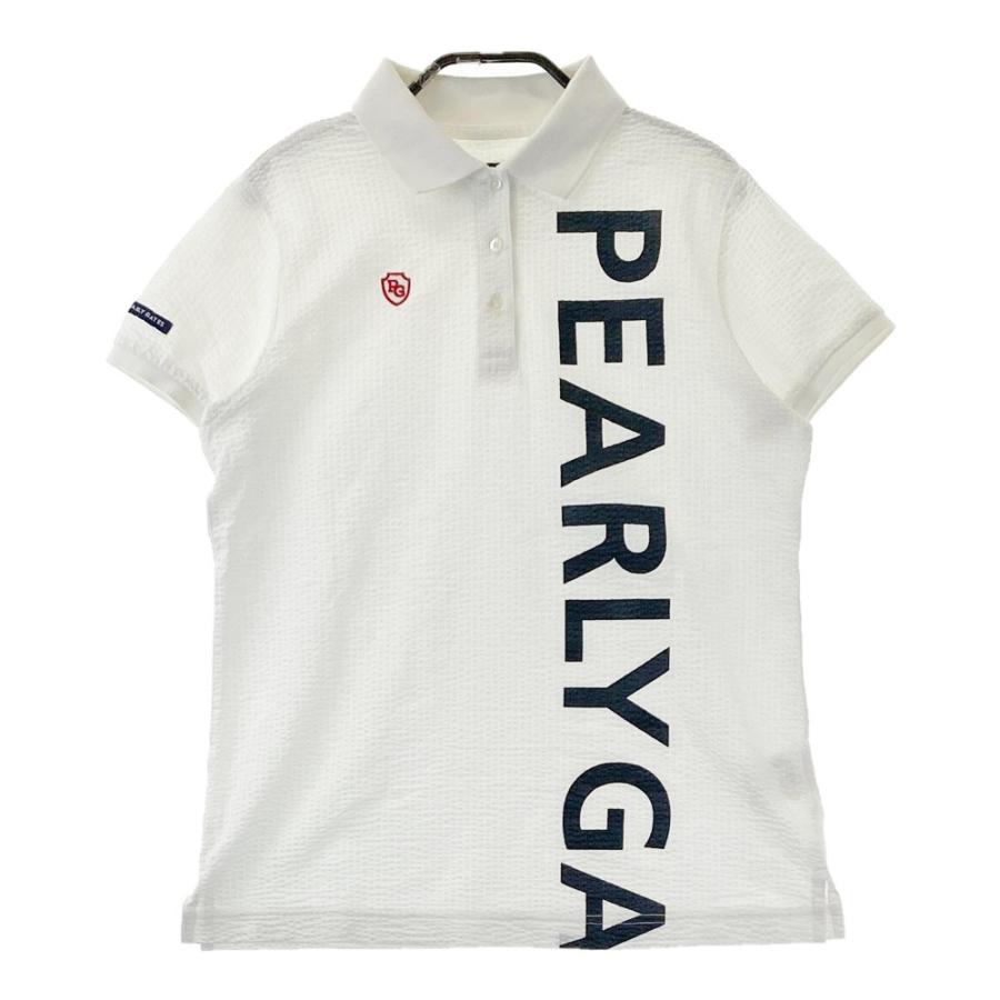 【美品】パーリーゲイツ ロゴプリント　シアサッカー　半袖　ポロシャツ　白　XL PEARLY GATES（パーリーゲイツ） 半袖 シアサッカーポロシャツ