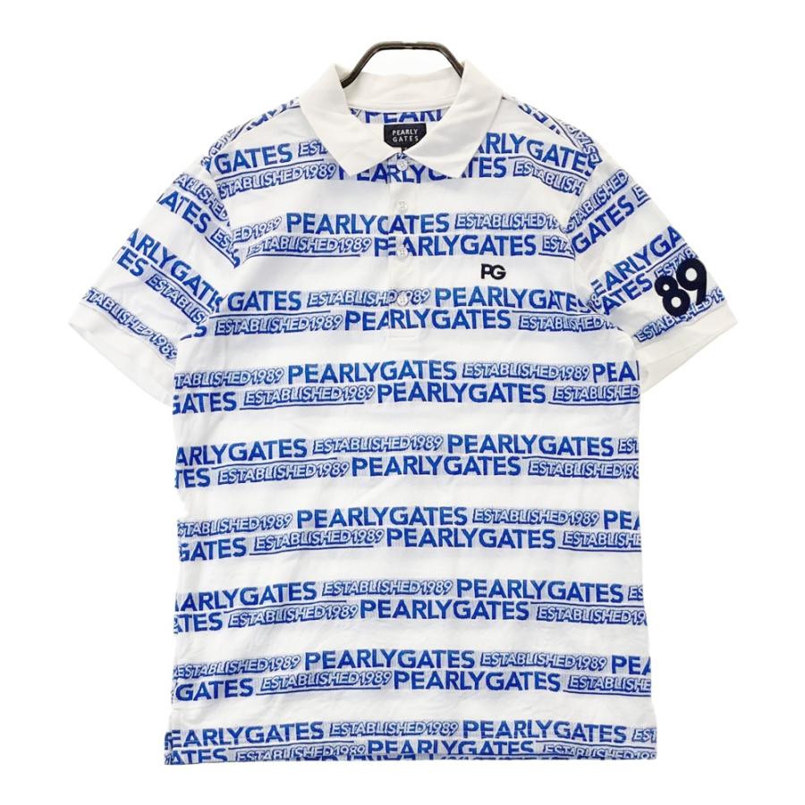 PEARLY GATES ボーダー ポロシャツ 半袖 ホワイト PEARLY GATES パーリーゲイツ 半袖ポロシャツ ロゴボーダー柄 ホワイト