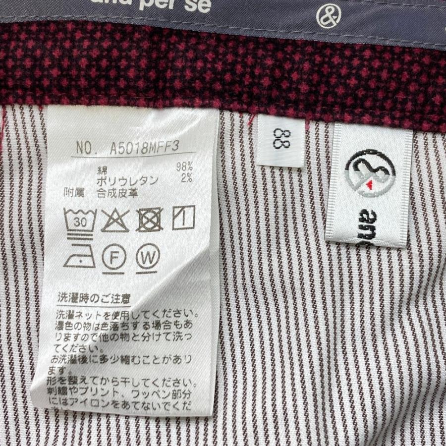 サイズ：88 AND PER SE アンパスィ  起毛 ストレッチパンツ 総柄 レッド系 [240101413604] ゴルフウェア メンズ ストスト and per se（アンパスィ） 起毛 ストレッチパンツ 総柄 レッド系 88