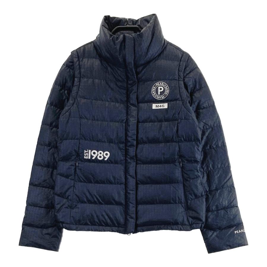 サイズ：0 PEARLY GATES パーリーゲイツ 2023年モデル 2WAY ダウンジャケット 撥水 ロゴ チェック柄 ネイビー系 [240101414355] ゴルフウェア レディース ストスト PEARLY GATES 【美品】PEARLY パーリーゲイツ 2023年モデル 2WAY