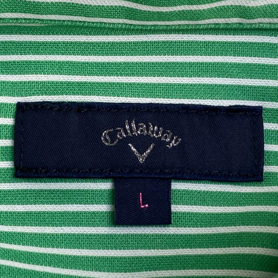 サイズ：L CALLAWAY キャロウェイ  半袖ポロシャツ ストライプ柄 グリーン系 [240101415283] ゴルフウェア レディース ストスト Callaway（キャロウェイ） 【新品】CALLAWAY 半袖ポロシャツ