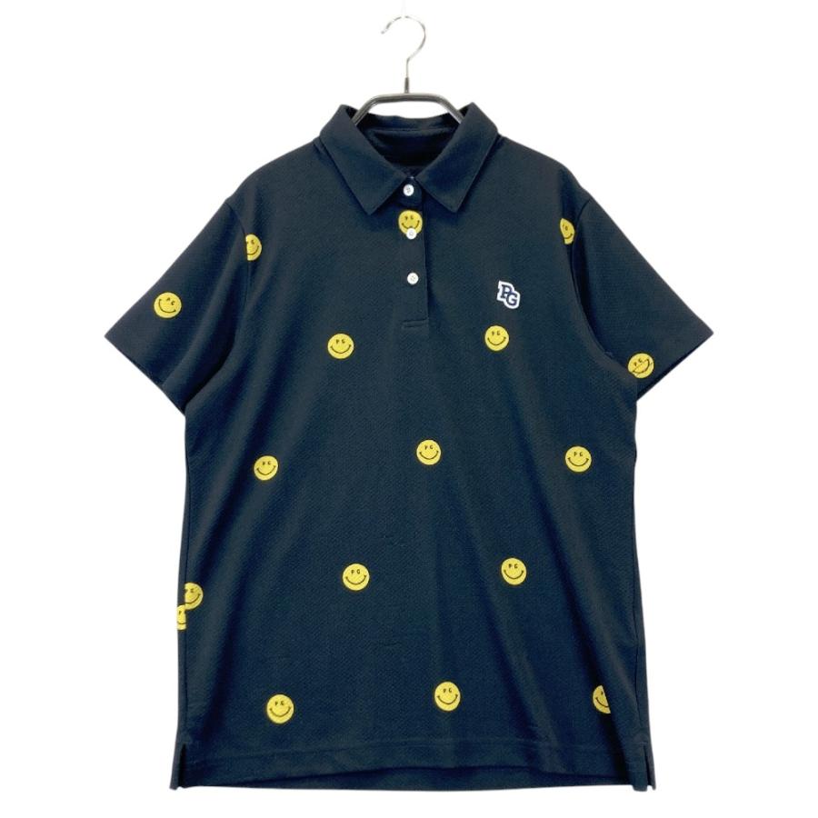 サイズ：1 PEARLY GATES パーリーゲイツ 2024年モデル 半袖ポロシャツ ニコちゃん柄 ブラック系 [240101416190] ゴルフウェア レディース ストスト PEARLY GATES パーリーゲイツ 2024年モデル 半袖ポロシャツ ニコ