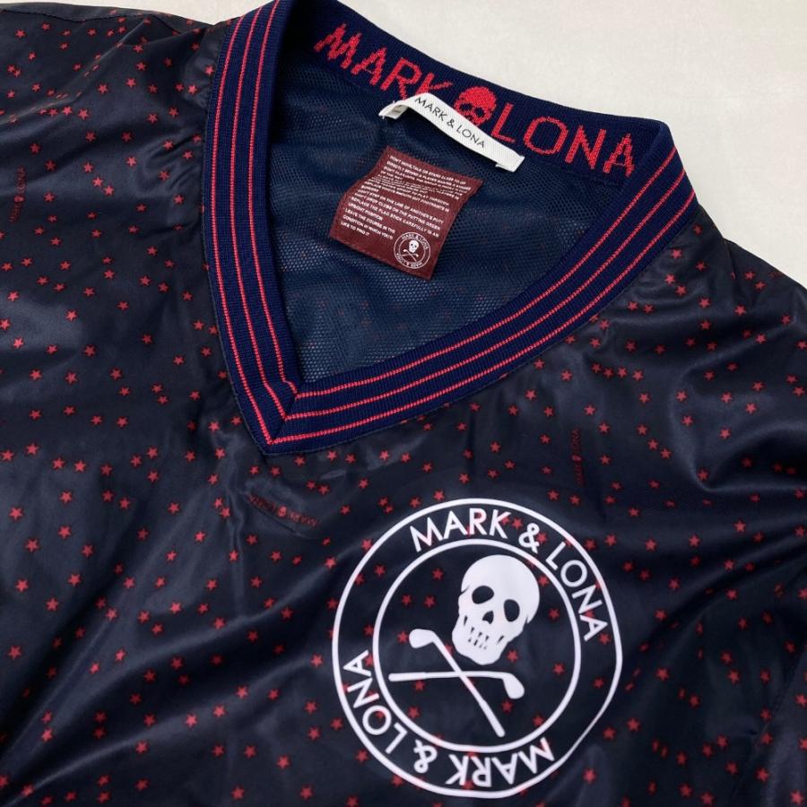 サイズ：M MARK&LONA マークアンドロナ  裏メッシュ ブルゾン スカル 星柄 ネイビー系 [240101418117] ゴルフウェア メンズ ストスト MARK&LONA マークアンドロナ 裏メッシュ ブルゾン スカル 星柄