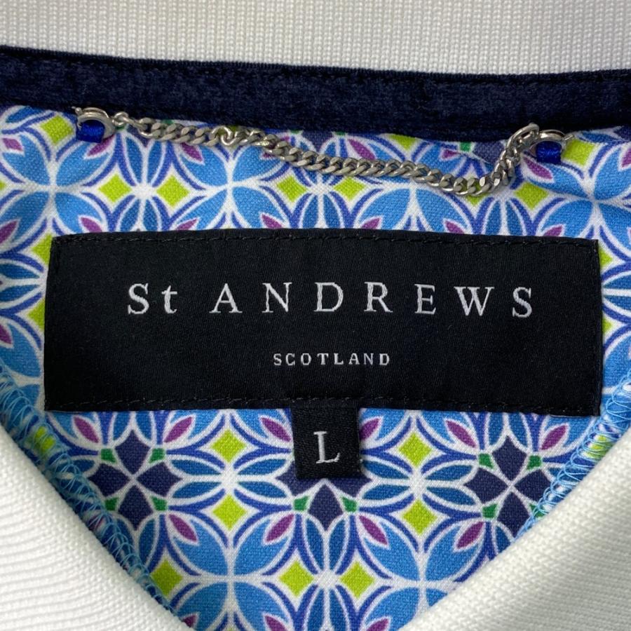 St ANDREWS セントアンドリュース 半袖ポロシャツ 総柄 ブルー系 L