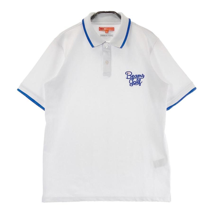 美品 BEAMS GOLF ビームス ゴルフ　半袖シャツ　Ｍ (ゴルフウェア) BEAMS ビームスゴルフ 半袖シャツ ネイビー×レッド フラッグ柄