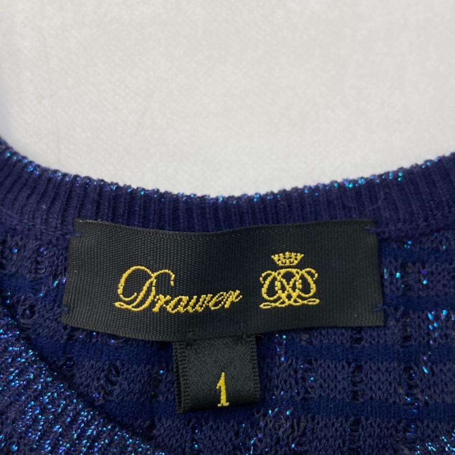 DRAWER ドゥロワー 6518-199-0409 ジャカート ショートスリーブ ニット  ネイビー系 1 レディース DRAWER ドゥロワー 6518-199-0409 ジャカート ショートスリーブ