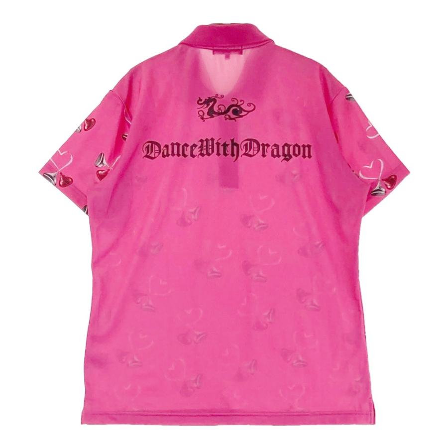 サイズ：3 DANCE WITH DRAGON ダンスウィズドラゴン KISSES 半袖ポロシャツ 総柄 ピンク系 [240101420231] ゴルフウェア メンズ ストスト Dance With Dragon（ダンスウィズドラゴン） KISSES 半袖ポロシャツ 総