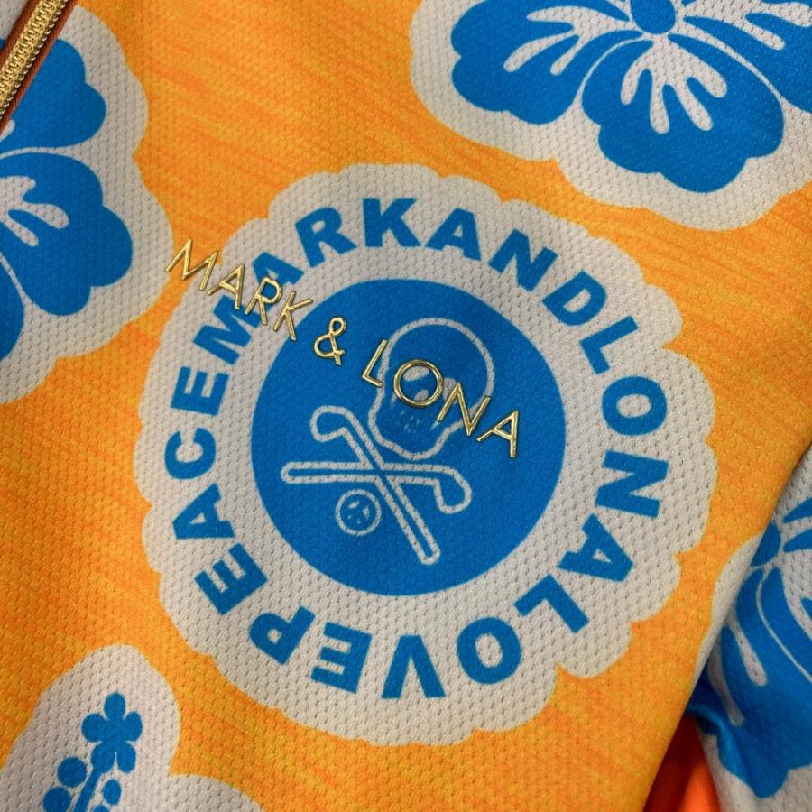 サイズ：48 MARK&LONA マークアンドロナ  ジップジャケット ハイビスカス柄 オレンジ系 [240101426097] ゴルフウェア メンズ ストスト MARK&LONA マークアンドロナ ジップジャケット ハイビスカス柄