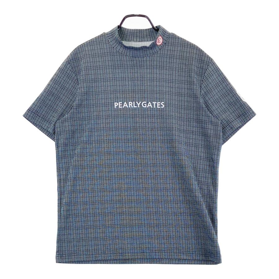 サイズ：0 PEARLY GATES パーリーゲイツ 2024年モデル ネックロゴ ハイネック 半袖Tシャツ 総柄 ネイビー系 [240101438119] ゴルフウェア レディース ストスト PEARLY GATES パーリーゲイツ 2024年モデル ハイネック 半袖T