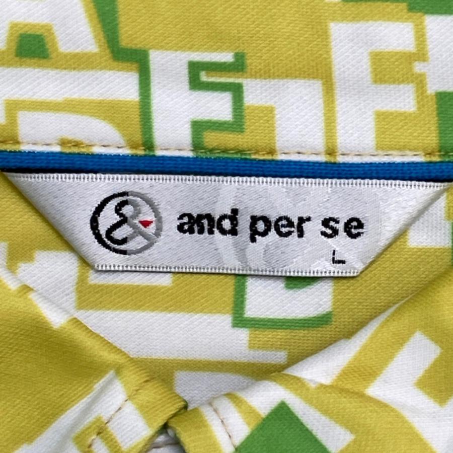 and per se（アンパスィ） ボタンダウン 半袖ポロシャツ 総柄 イエロー
