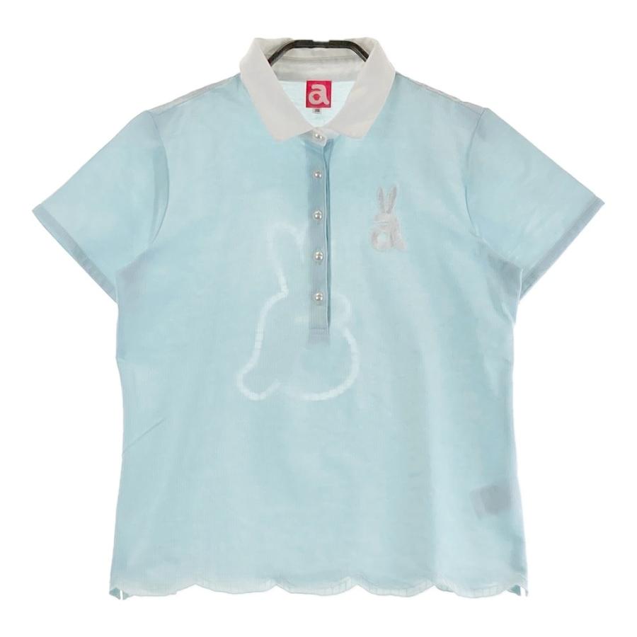 archivioポロシャツレディース38 ARCHIVIO アルチビオ 半袖ポロシャツ 刺繍 ストライプ柄 ブルー