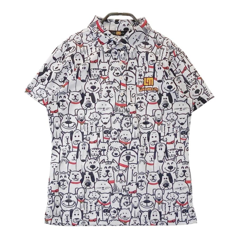 サイズ：L LOUD MOUTH ラウドマウス  半袖ポロシャツ ロゴ刺繍 マッツレッドカラーズ 総柄 ホワイト系 [240101431896] ゴルフウェア レディース ストスト LOUD MOUTH ラウドマウス 半袖ポロシャツ ロゴ刺繍 マッツレッド