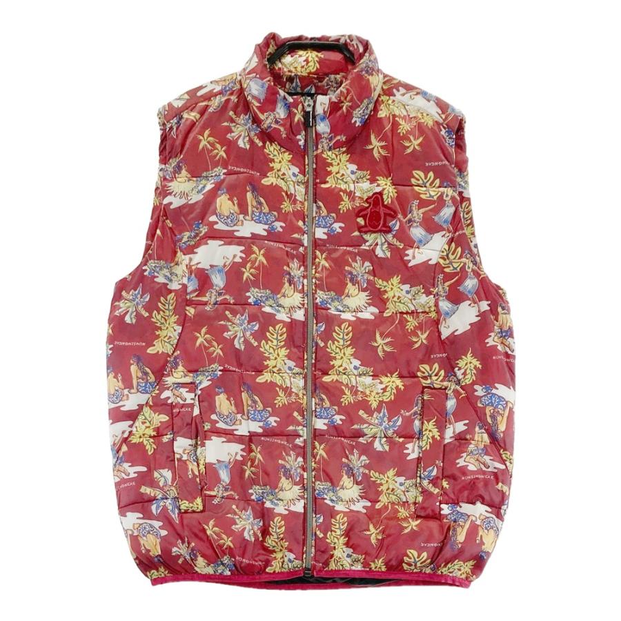 MUNSING WEAR マンシングウェア ダウン ジップベスト 総柄 レッド系 M