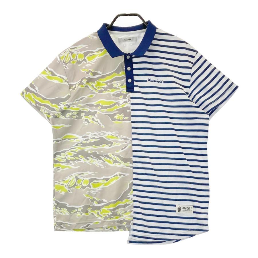 RUSSELUNO ラッセルノ 半袖ポロシャツ ボーダー カモフラ柄 ネイビー系