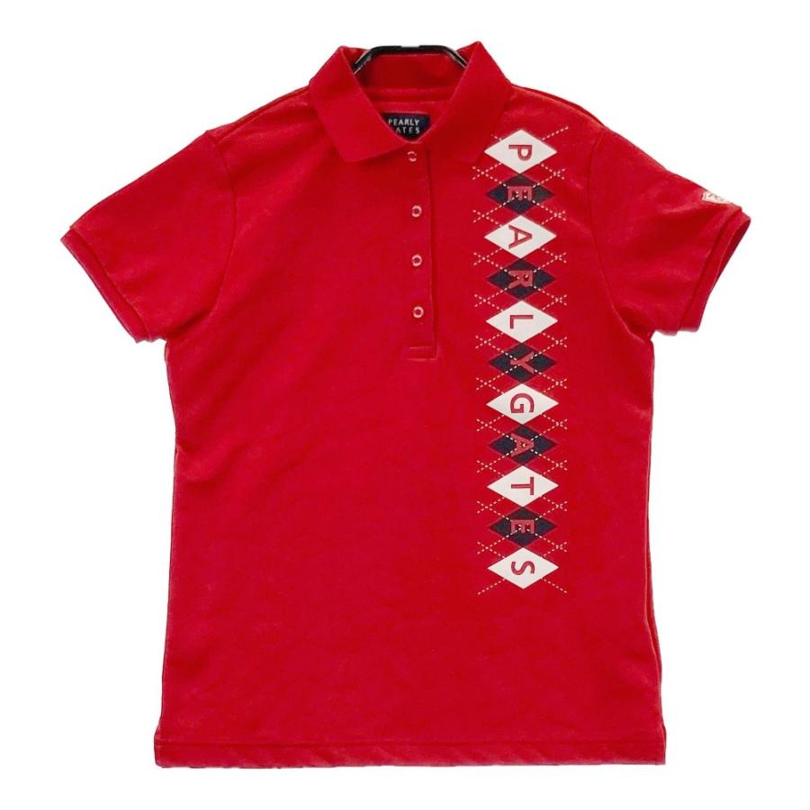 サイズ：0 PEARLY GATES パーリーゲイツ 2023年モデル 半袖ポロシャツ 総柄 レッド系 [240101436052] ゴルフウェア レディース ストスト PEARLY GATES パーリーゲイツ 2023年モデル 半袖ポロシャツ 総柄