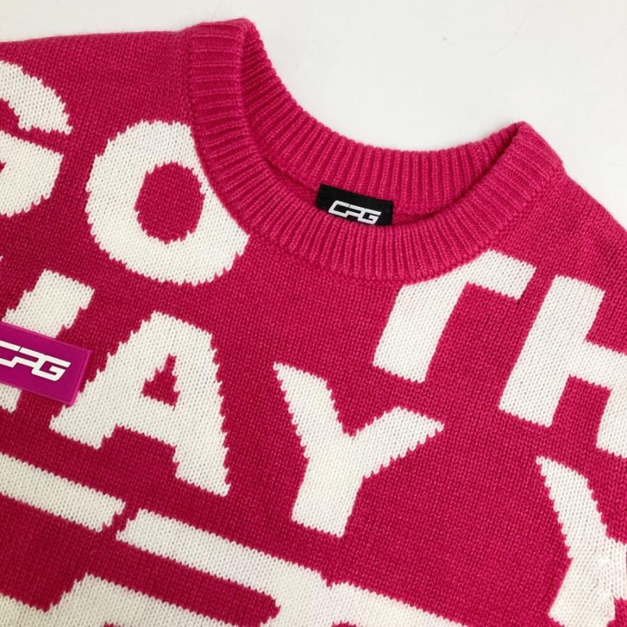 CPG GOLF シーピージーゴルフ ニットセーター ロゴ総柄 ピンク系 M