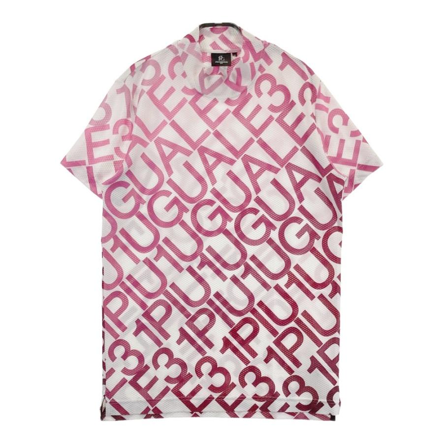 【未使用】1piu1uguale3GOLF ハイネック　総柄　半袖シャツ　ゴルフ 1PIU1UGUALE3 GOLF ハイネック 半袖Tシャツ ロゴ柄 レッド系 4 ゴルフ