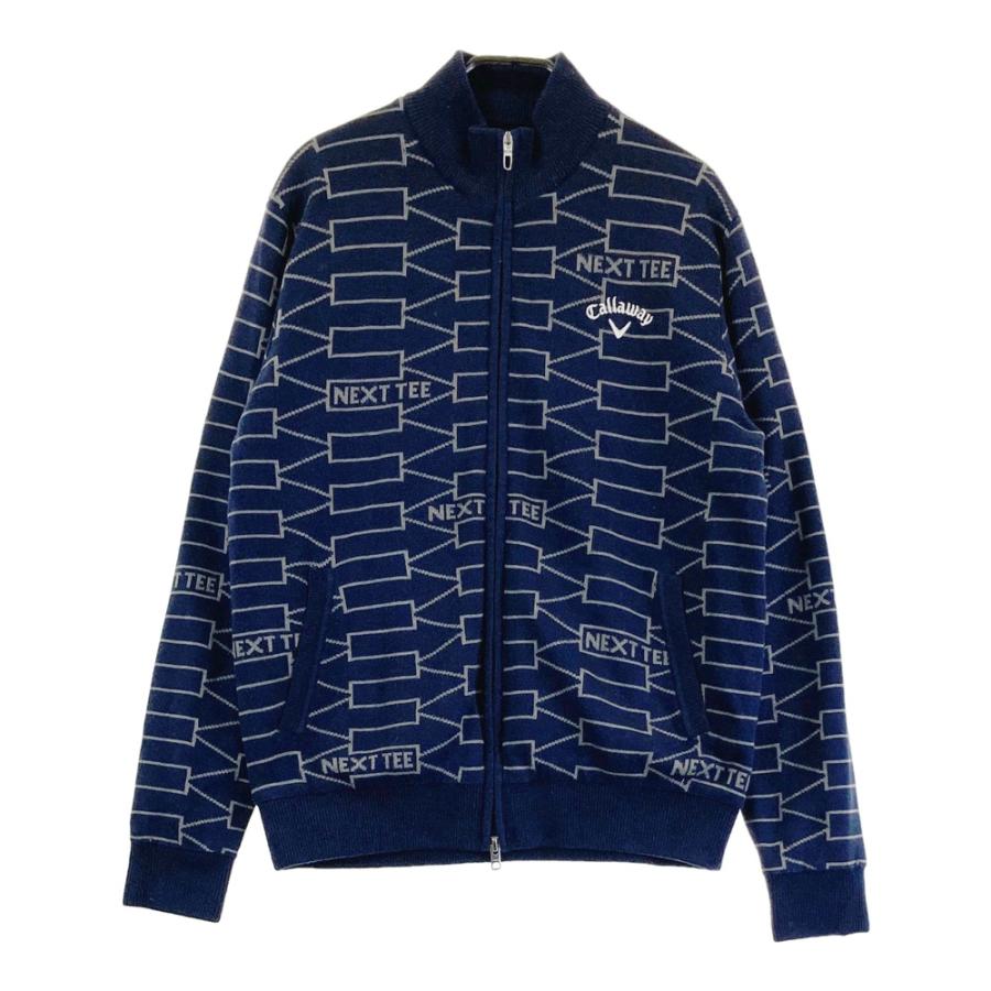 キャロウェイ　裏地付　ニット　ジャケット　ブルゾン　総柄　ゴルフウェア　3L CALLAWAY キャロウェイ 裏地付 ニット ジップジャケット 総柄 ネイビー