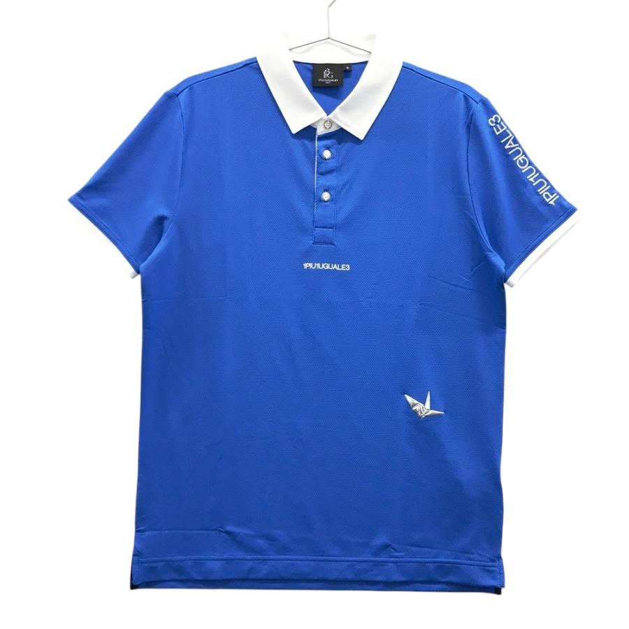 1piu1uguale3 GOLF ポロシャツ　メンズ　半袖　ロゴ　青　3 S 1piu1uguale3 GOLF ポロシャツ メンズ 半袖 ロゴ 青 3 S