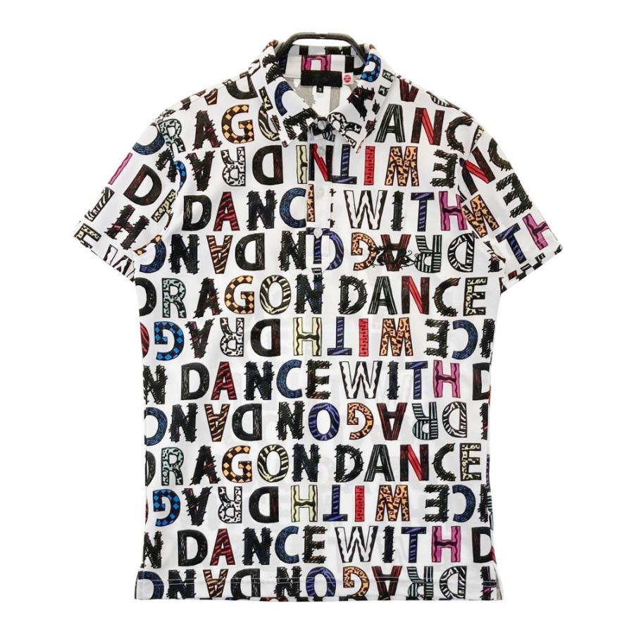 サイズ：2 DANCE WITH DRAGON ダンスウィズドラゴン  半袖ポロシャツ 総柄 ホワイト系 [240101441377] ゴルフウェア メンズ ストスト DANCE WITH DRAGON ダンスウィズドラゴン 半袖ポロシャツ 総柄