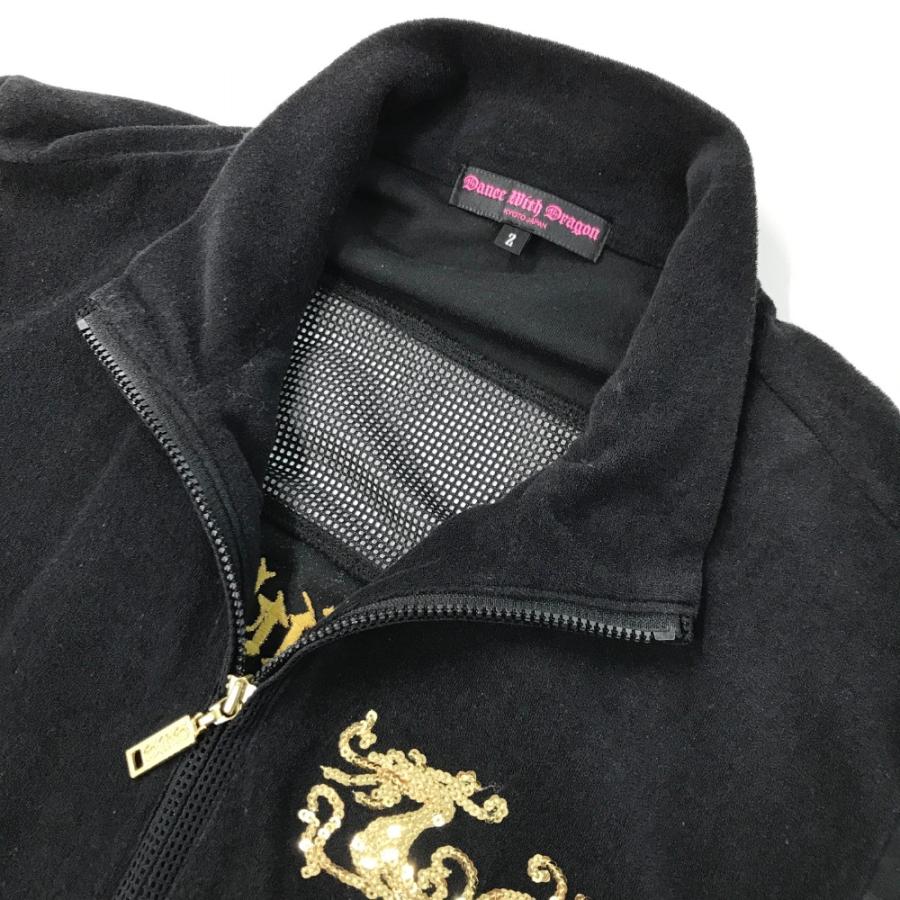 サイズ：2 DANCE WITH DRAGON ダンスウィズドラゴン  パイル切替 ジップジャケット  ブラック系 [240101441778] ゴルフウェア レディース ストスト DANCE WITH DRAGON ダンスウィズドラゴン パイル切替 ジップジャケット