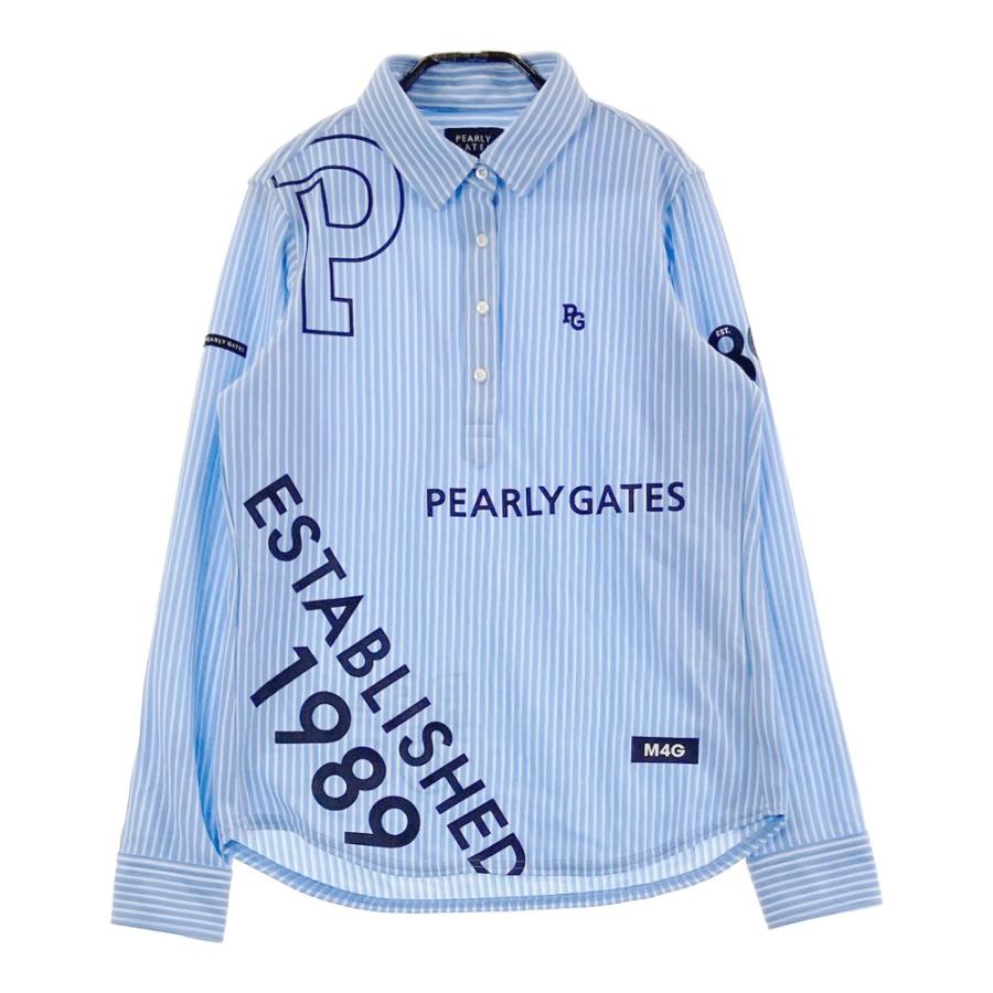 サイズ：0 PEARLY GATES パーリーゲイツ 055-3161206 長袖ポロシャツ ストライプ ブルー系 [240101442199] ゴルフウェア レディース ストスト PEARLY GATES パーリーゲイツ 055-3161206 長袖ポロシャツ