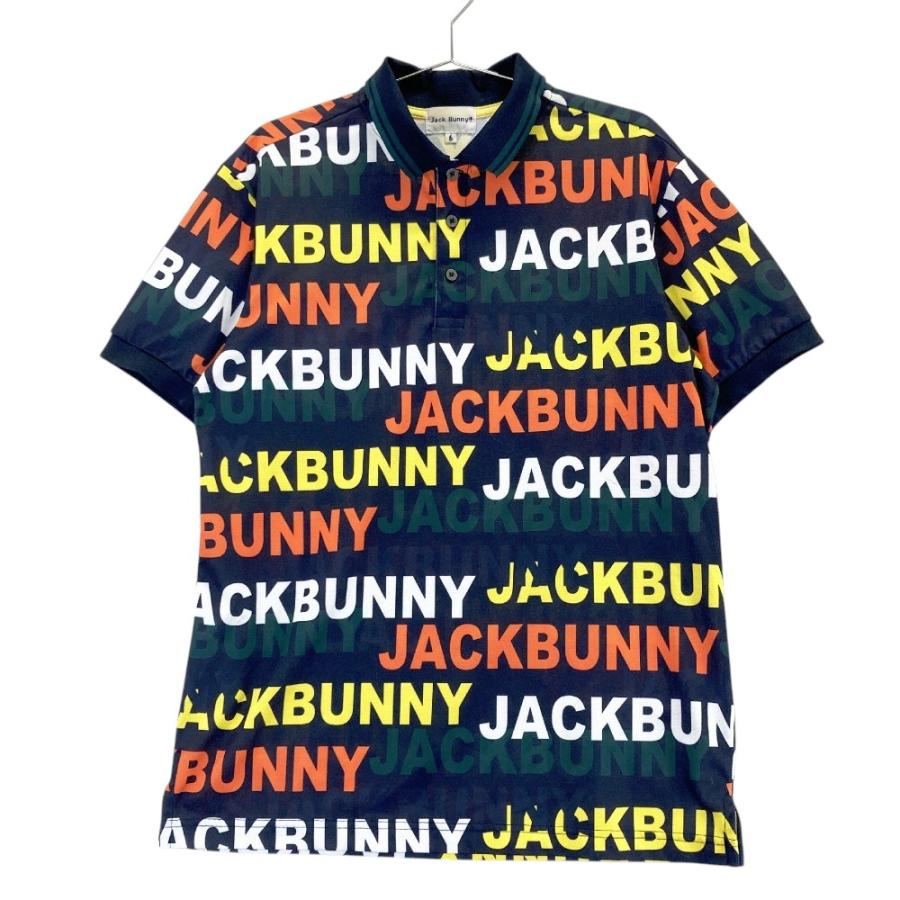 ジャックバニー ゴルフウェア 半袖ポロシャツ サイズ6 LLサイズ 総柄 美品 JACK BUNNY ジャックバニー 半袖ポロシャツ ロゴ 総柄 ネイビー