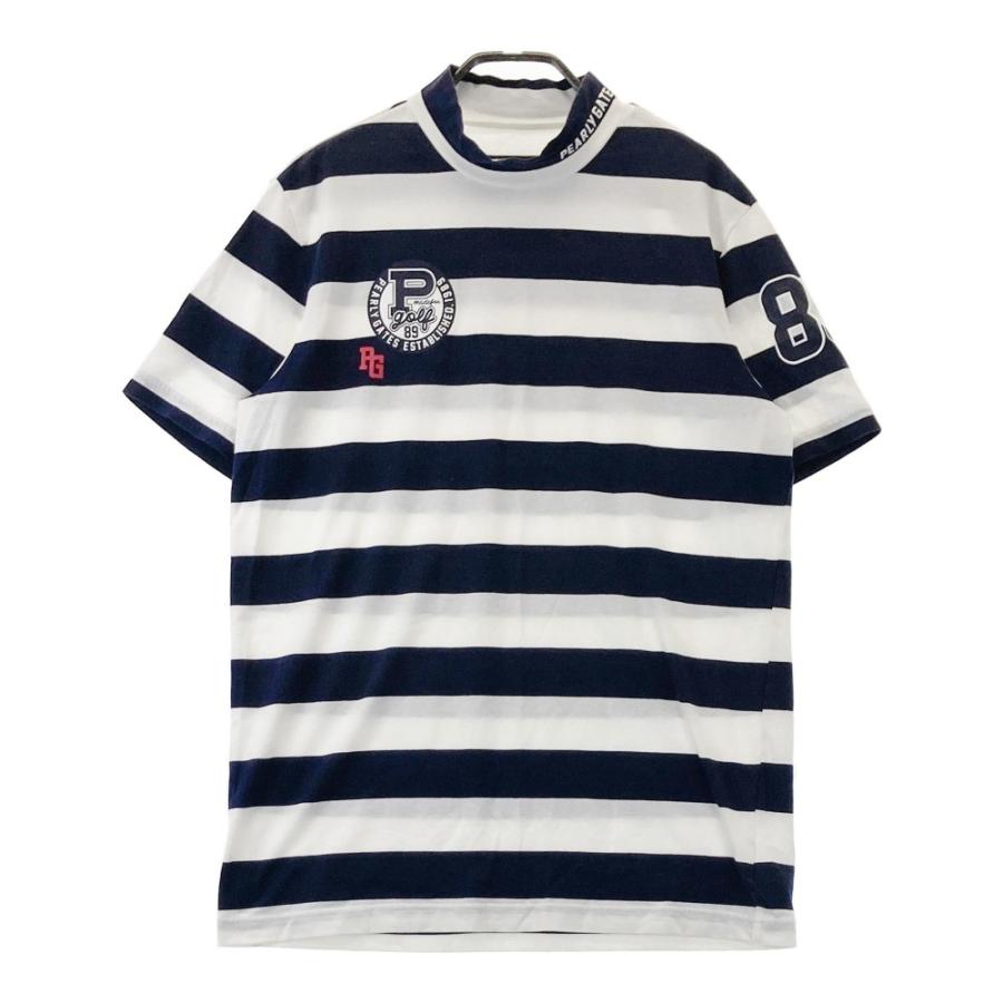 パーリーゲイツ モックネック ボーダー ホワイト ネイビー 半袖 PEARLY GATES パーリーゲイツ モックネック半袖Tシャツ ボーダー