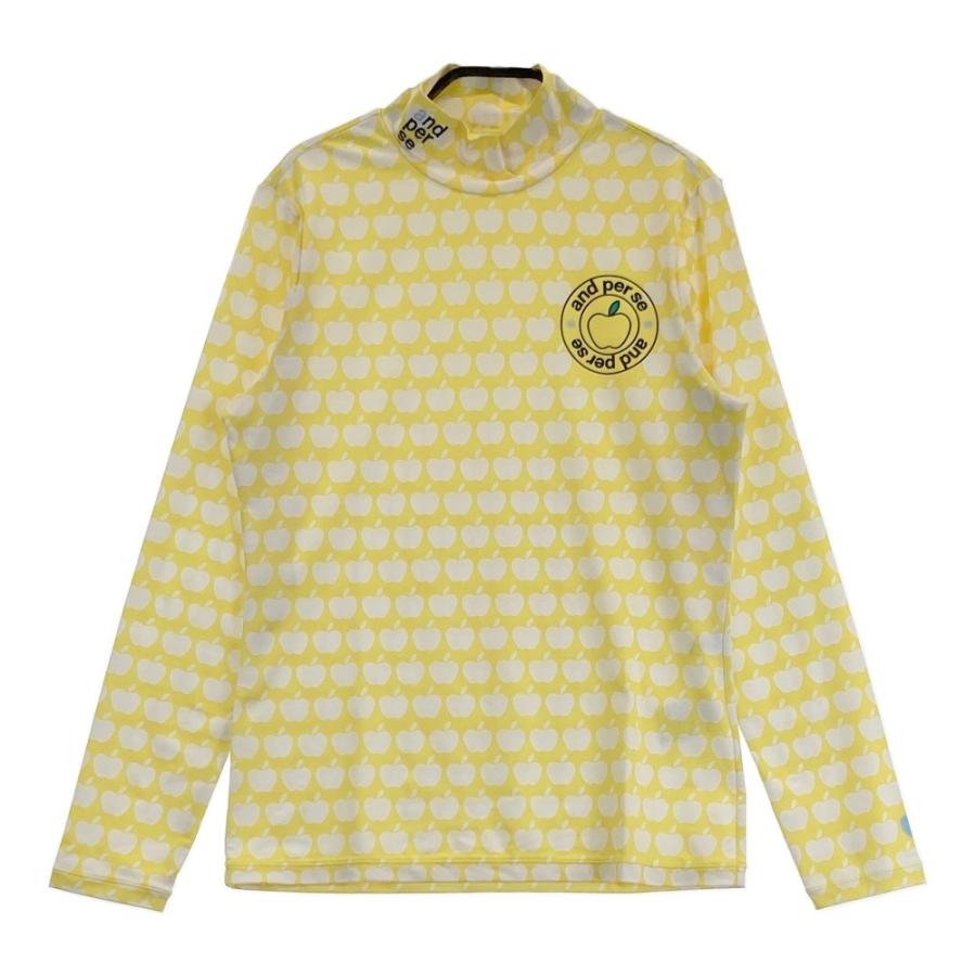 美品】AND PER SE アンパスィ ハイネック長袖Tシャツ アップル総柄 