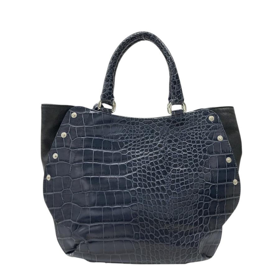 FURLA フルラ クロコ型押しトートバッグ ネイビー系 : ブランド古着 