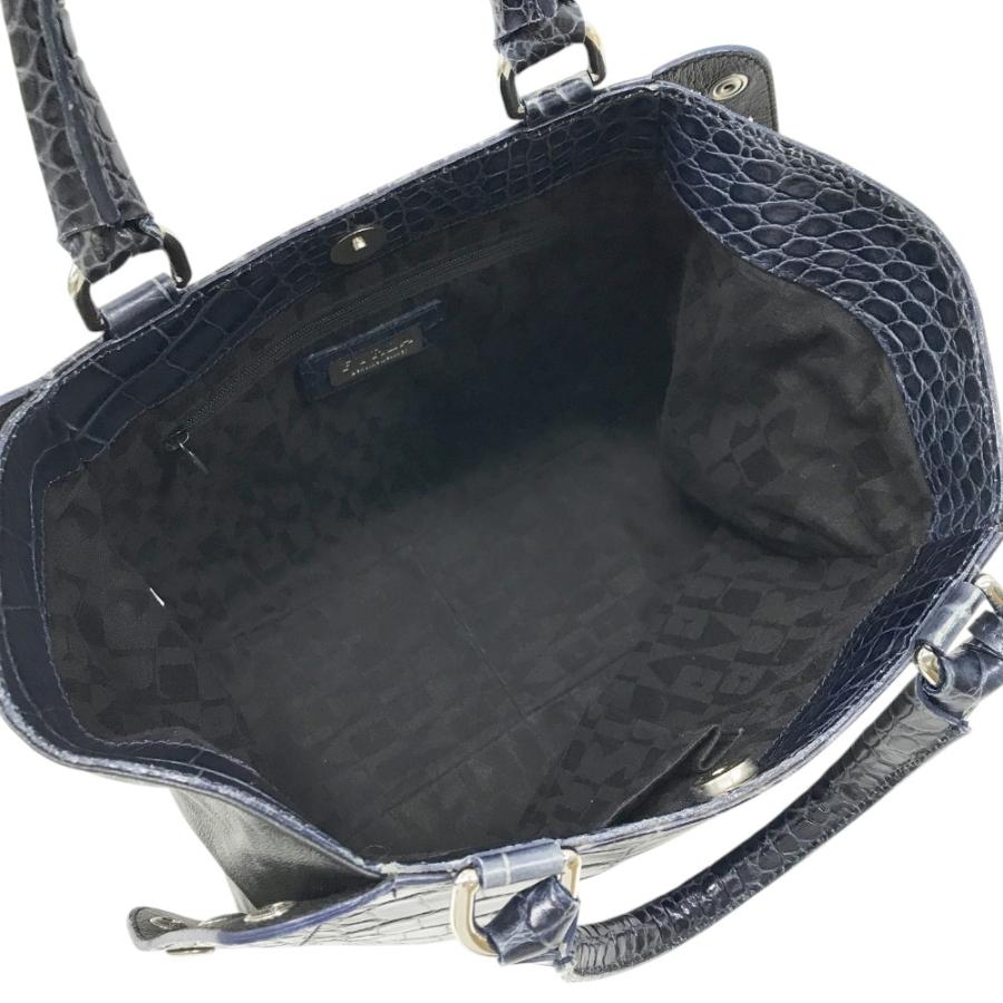 FURLA（フルラ） クロコ型押しトートバッグ ネイビー系 : ブランド古着 