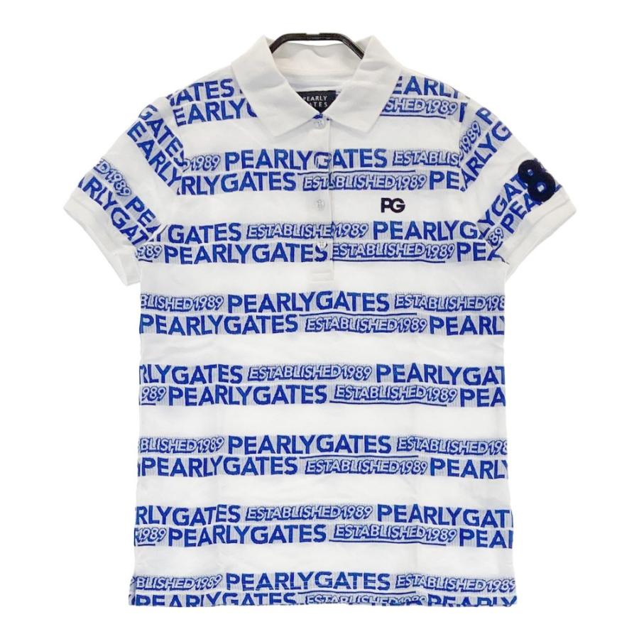 サイズ：0 PEARLY GATES パーリーゲイツ 055-2160434 半袖ポロシャツ ロゴ総柄 ホワイト系 [240101446685] ゴルフウェア レディース ストスト PEARLY GATES パーリーゲイツ 055-2160434 半袖ポロシャツ ロゴ