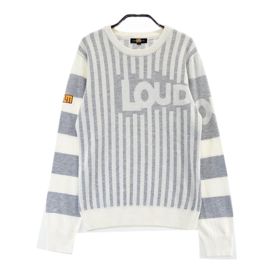 LOUD MOUTH ラウドマウス ニットセーター ロゴ ストライプ柄 グレー系