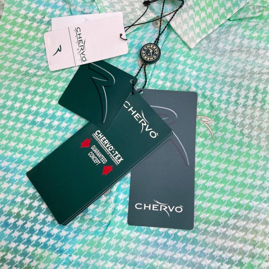 サイズ：42 CHERVO シェルボ  半袖ポロシャツ 千鳥 グリーン系 [240101449096] ゴルフウェア レディース ストスト 新品】CHERVO シェルボ 半袖ポロシャツ 千鳥 グリーン系 42