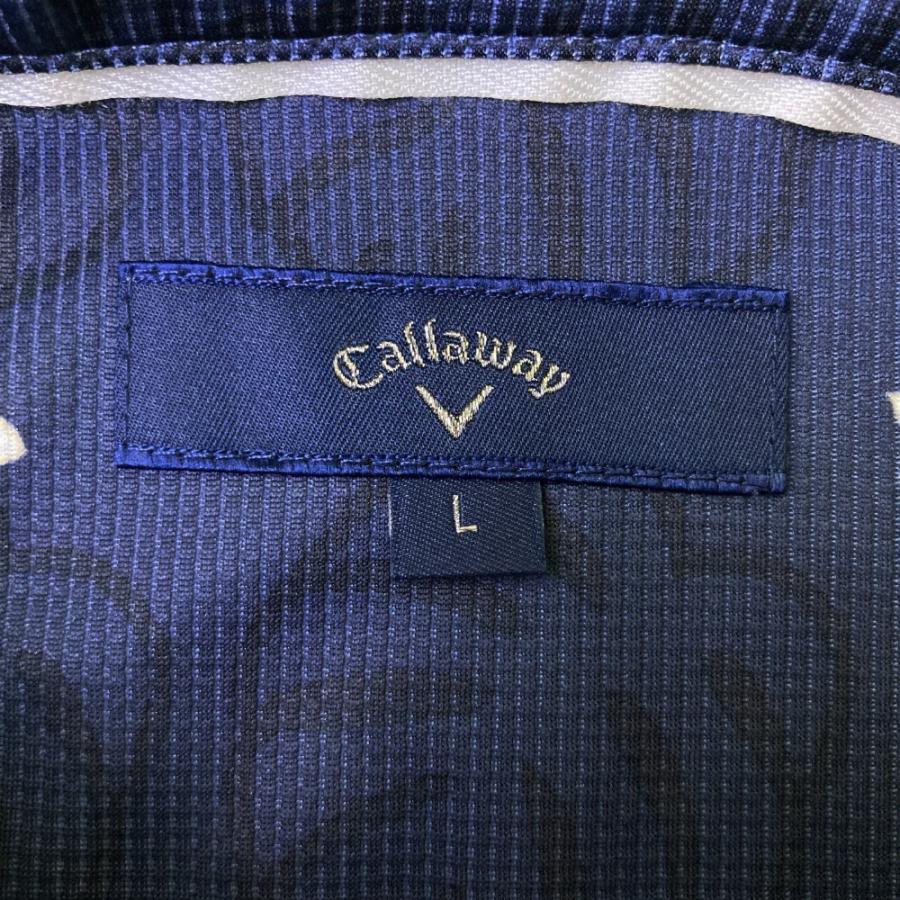 Callaway キャロウェイ リーフ柄 総柄 半袖 ポロシャツ ネイビー M Callaway（キャロウェイ） 半袖ポロシャツ リーフ 花 総柄 ネイビー系