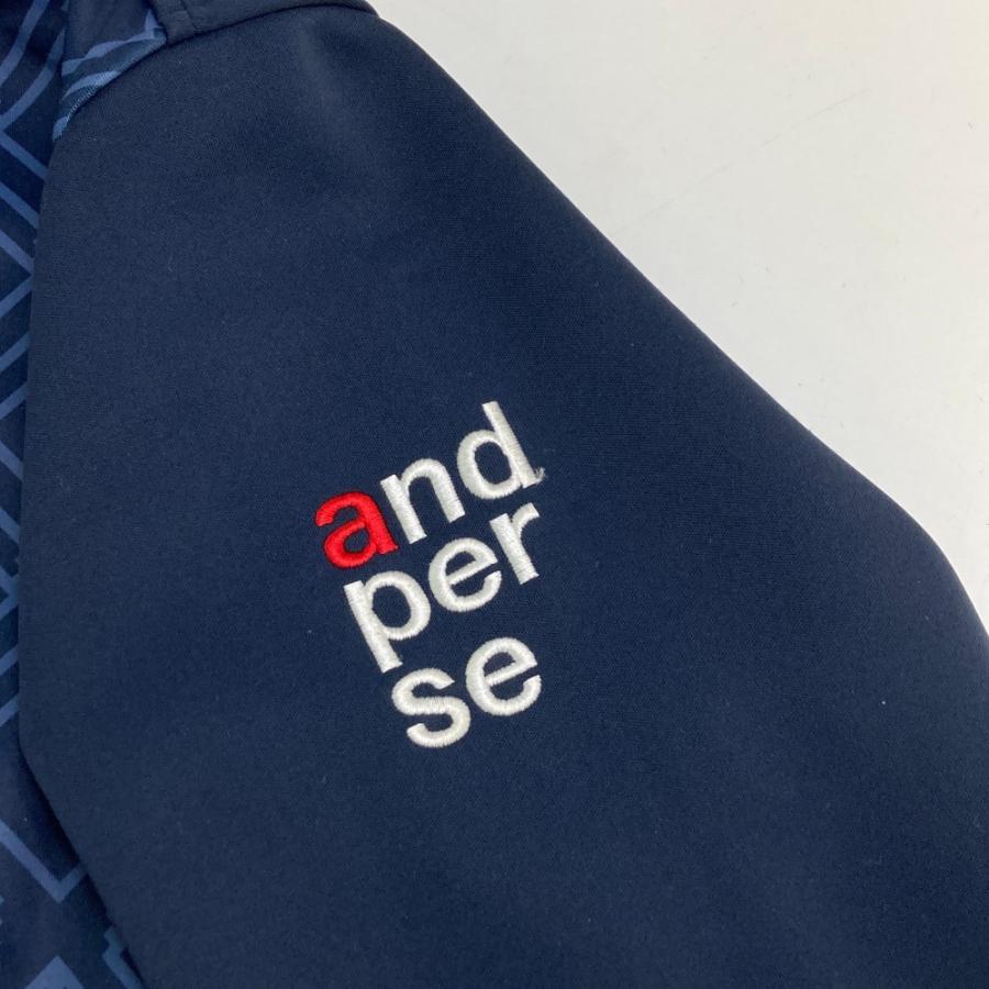 AND PER SE アンパスィ 裏起毛 ジップジャケット 総柄 ネイビー系 M