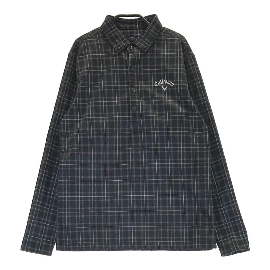 サイズ：LL CALLAWAY キャロウェイ  長袖ポロシャツ ボタンダウン チェック柄 グレー系 [240101474063] ゴルフウェア メンズ ストスト CALLAWAY キャロウェイ 裏起毛 長袖ポロシャツ ボタンダウン